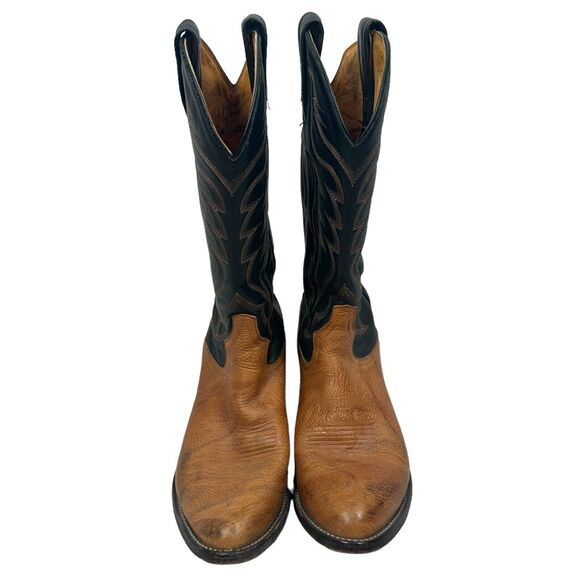 Vintage Tony Lama Cowboy Western Boots Men\'s 8 EE 2E Brown Black Pull On 6173 main image 4